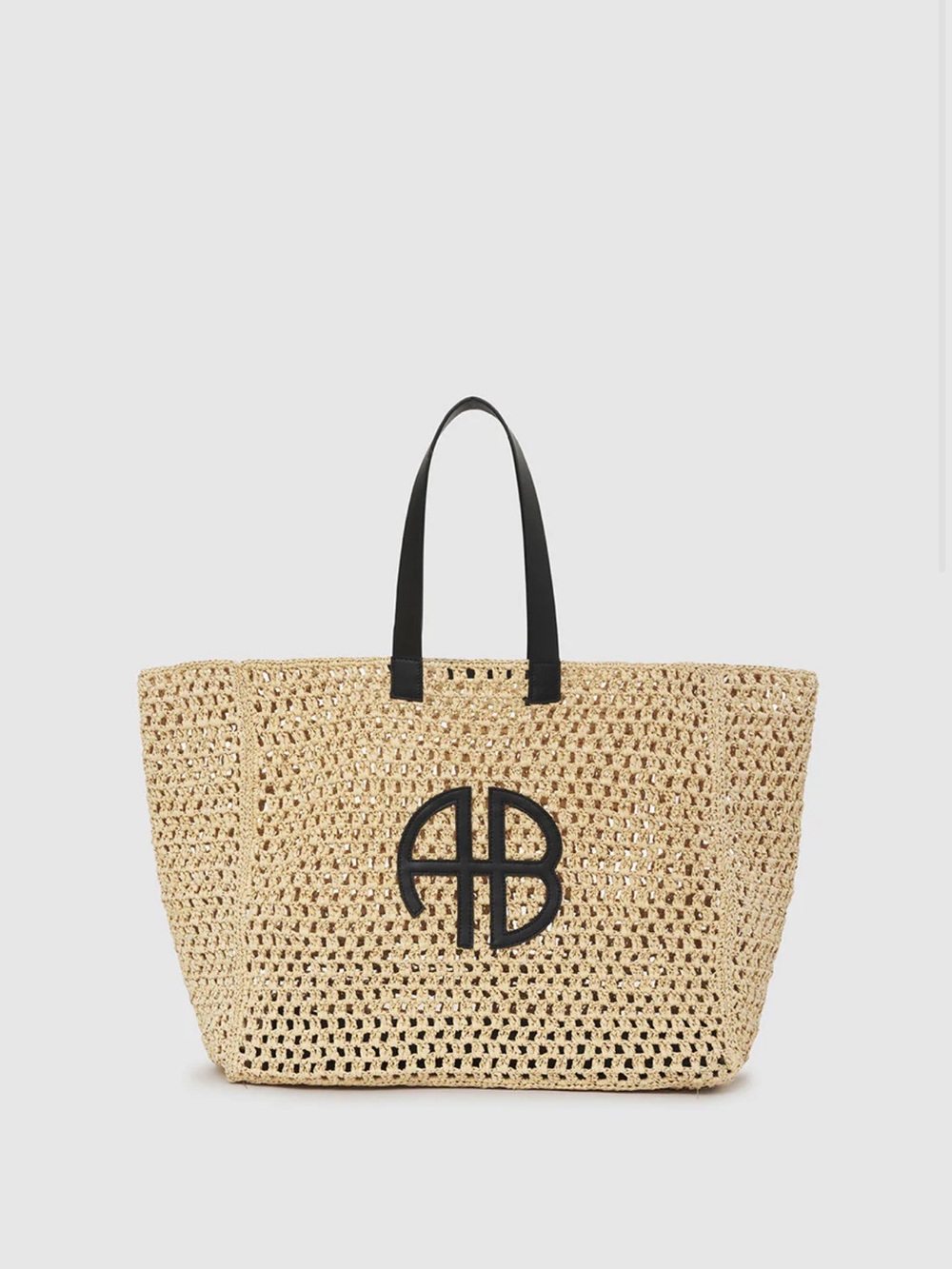 Anine Bing Natural Woven Tote with Black Handles